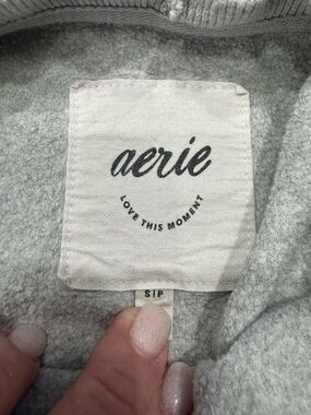 aerie Light Gray Cozy Sweatshirt with Logo Patch